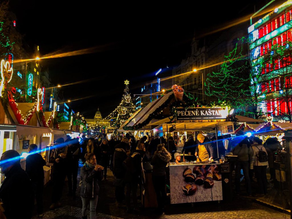 Wenceslas Square Christmas Markets at Night